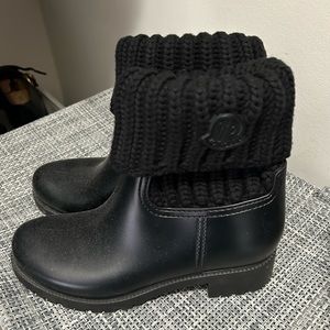 Moncler Black Ankle Boots with Knit Cuff